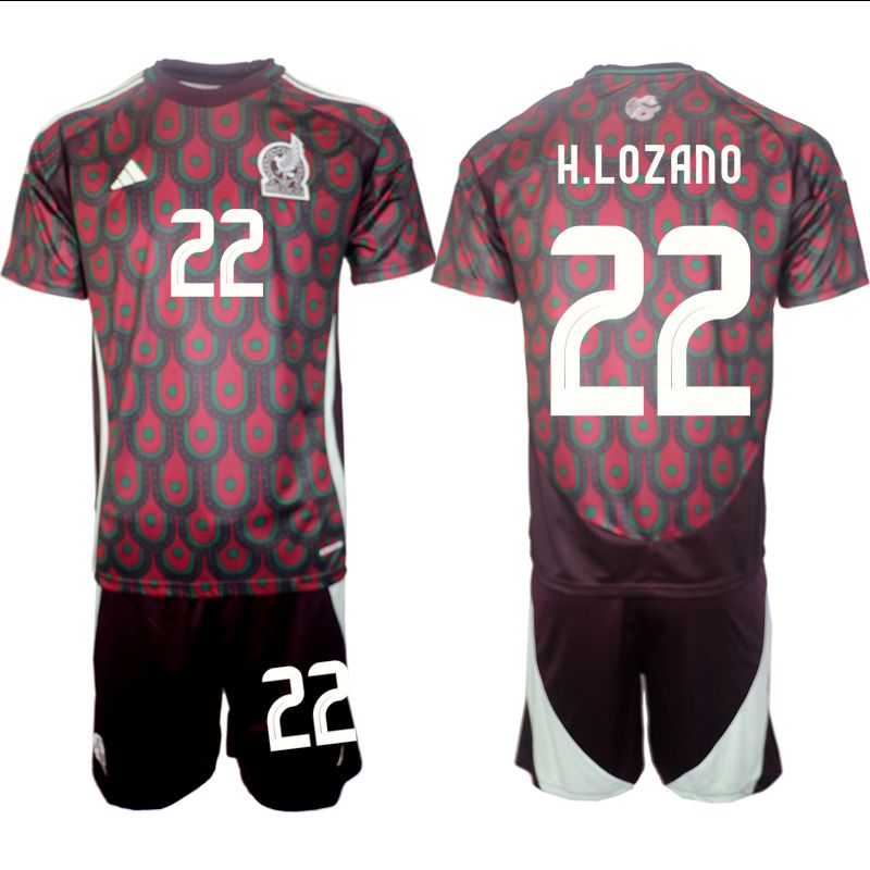 Men 2024-2025 Season Mexico home red #22 Soccer Jersey->customized soccer jersey->Custom Jersey